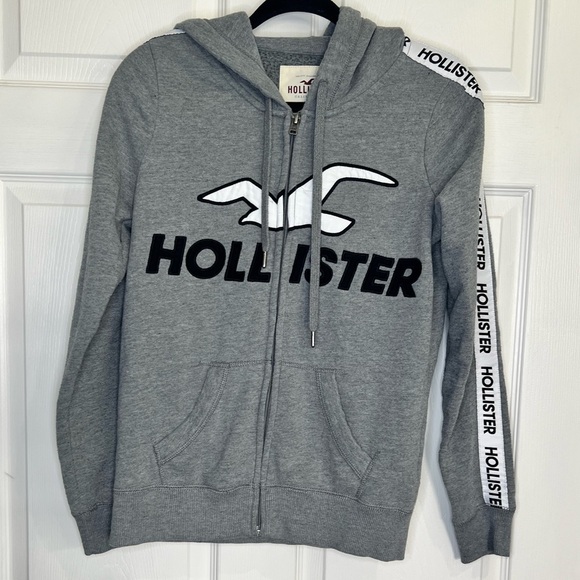 HOLLISTER LOGO TAPE Women’s Full Zip Hoodie/Jacket -  Gray - Size Medium - Picture 1 of 6